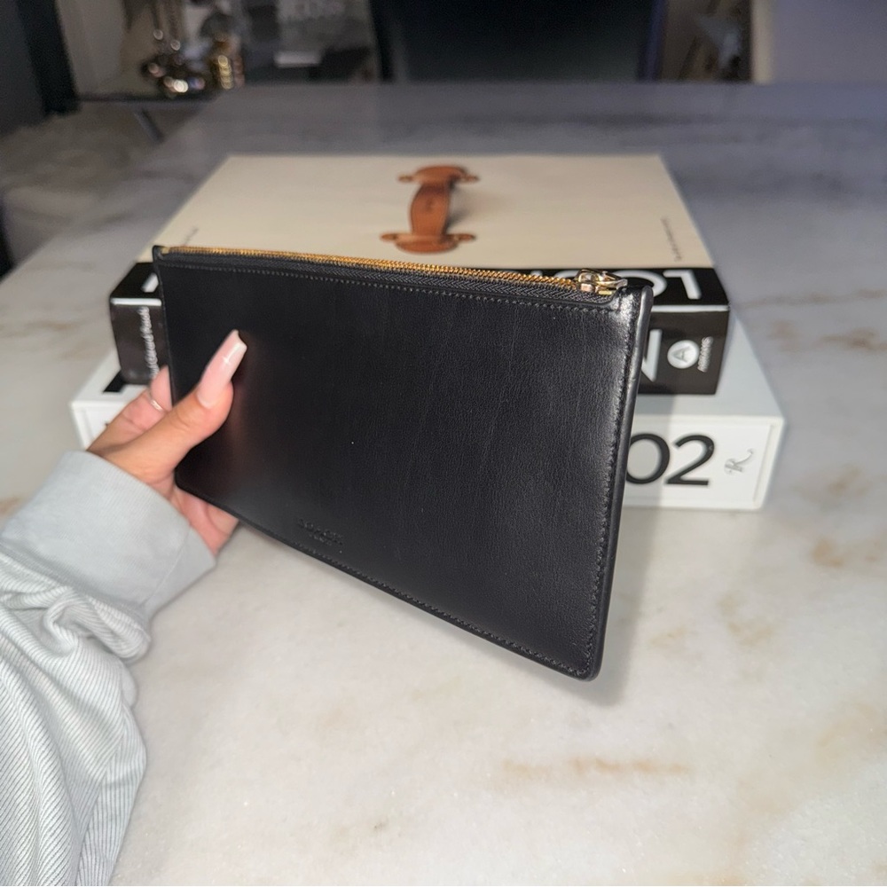 Coach Black Leather Zip Pouch Clutch Minimalist Wristlet - Picture 3 of 9
